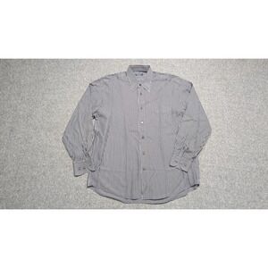 Canali Shirt Mens Large Gray White Striped Dress Button Front Made in Italy